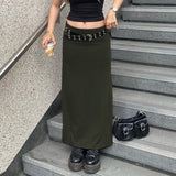 Hoombox Casual Basic Solid Long Straight Skirt Elegant Fashion Low Waisted Maxi Skirts Women Summer Streetwear Ladies 90S