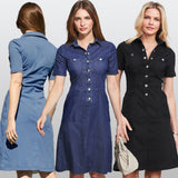 Hoombox   New Denim Women Dress Work Clothes Blue Jeans Skirt  Fashion Casual Dresses for Women School Office Lady Splicing Plus Size