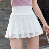 Hoombox A Line Mini Skirt New Ultra-short Mini Pants Elastic Waist Joker Lace Pleated  Sexy  Fashion Black White Skirt