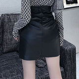 Black Leather Mini Skirts Women Gothic High Waist Slim Fit Lace-Up Pencil Skirt Female Sexy Club Back Zipper Split Bag Hip Skirt