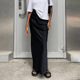 Elegant Satin Black Trumpet Skirt Fashion Slim High Waist Skirts Women Female Summer New Solid Office Lady Long Skirt