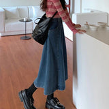 Hoombox High Waist Retro Blue Denim Skirts for Women New Irregular A-Line Long Skirt Woman Korean Trendy Daily Jean Skirts