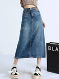 Hoombox Women Long Denim Skirts Vintage Back Slit High Waist Jean Skirt 2024 Bodycon Maxi Blue Straight Denim Skirts For Women