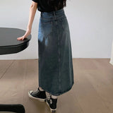 Hoombox Women's Denim Wrap Skirts Retro High Waisted Split A-line Denim Skirt Autumn Fashion Straight Skirt Female