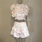 Hoombox  High Quality  Sunday Set elastic waistband Cropped top with ruffle detail and cute ruffle mini shorts skirts