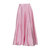 Hoombox Satin Long Skirt Women Vintage Elegant Fashion High Waist A-line Office Lady Loose Folds Maxi Skirt Female Casual