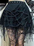 Spider Web Punk Mesh Tassel Mini Skirts Mall Gothic Grunge High Waist A-line Skirt For Women Eyelet Party Alt Clothes