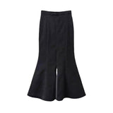 Hoombox Black Denim Long Skirt Women Vintage High Waist Split Bodycon Ruffles Pencil Mermaid Midi Skirt Summer Japanese Fashion