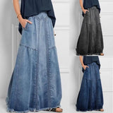 Hoombox Oversize Fashion Street Skirt Summer A Line Denim Skirt Women Autumn Sun Skirt Casual Solid High Waist Women's Long Skirt