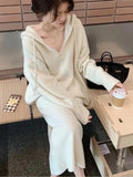 Hoombox 2 Piece Women Knitted Sweater Suits Winter Fashion Korean Blouses Tops and Skirt Set Casual Elegant Female Hoodies Outfits