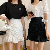 Hoombox Korean Fashion Mini Skirt Women Cute Sexy Elastic Waist A-line Ruffles Patchwork Mini Skirt Preppy Style Summer Girl