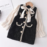 Hoombox Baby Girl Clothes  Children Suits Korean Version Small Fragrance Girl Plaid Doll Collar Jacket + Love Vest Skirt 2Pcs Clothes Suit Wool Coat