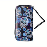 Fashion-Forward Retro Skull Womens Long Wallet - Stylish European Clutch with Secure Zippered Coin Purse - Spacious, Multipurpose Design for Fashion-Forward Ladies