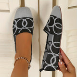 Geometric Chic - Womens Knit Square Toe Slip-On Shoes - Lightweight, Breathable & Effortlessly Comfortable for Everyday Wear