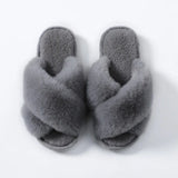 Slippers Women Men Winter Plush Cross Band Cotton Slipper Open Toe Fuzzy Warm Woman House Indoor Shoes