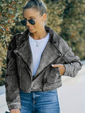 hoombox  Long Sleeves Lapel Denim Jacket, Non-Stretch Washed Denim Coat, Women's Denim Clothing