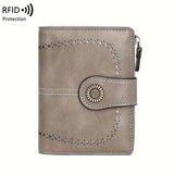 1 PC Retro Large Capacity PU Leather Solid Color RFID Blocking Anti-Theft Multi-Functional Zipper Wallet for Women - With Passport and Credit Card Holder, Fade Resistant, Stain Resistant, and Hollow Lining - Perfect for Daily Commute and Travel