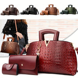 Sophisticated Croc-Embossed Faux Leather Bag Set: Elegant Tote, Chic Clutch Wallet & Secure Card Case with Zipper Closure