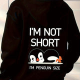 Penguin Graphic Casual Sports Hooded Sweatshirts, Animal Print Drawstring Hoodies With Front Pocket, Women's Sporty Sweatshirts