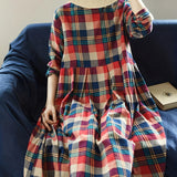 Plaid Print Loose Dress, Random Print Long Sleeve Casual Dress For Fall & Spring, Women's Clothing