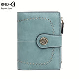 1 PC Retro Large Capacity PU Leather Solid Color RFID Blocking Anti-Theft Multi-Functional Zipper Wallet for Women - With Passport and Credit Card Holder, Fade Resistant, Stain Resistant, and Hollow Lining - Perfect for Daily Commute and Travel