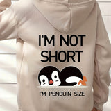 Penguin Graphic Casual Sports Hooded Sweatshirts, Animal Print Drawstring Hoodies With Front Pocket, Women's Sporty Sweatshirts