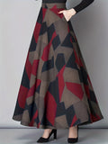 Colorblock Geometric Print Skirt, Casual High Waist Skirt For Spring & Fall, Women's Clothing