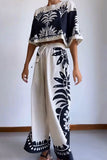 Hoombox Tropical Island Loose Short Sleeve Top and Wide Leg Pants Set