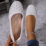 Dazzling Rhinestone Womens Flats - Shallow Mouth Slip-On, Lightweight & Soft Sole - Fashionable Ballets for Everyday Comfort