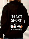 Penguin Graphic Casual Sports Hooded Sweatshirts, Animal Print Drawstring Hoodies With Front Pocket, Women's Sporty Sweatshirts