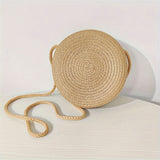 Mini Round Straw Crossbody & Shoulder Bag - Zipper Closure, Unlined, Solid Color, Paper Material - Perfect for Summer Holiday Use, Womens Small Woven Handbag