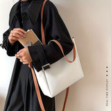 hoombox  Trendy Large Capacity Tote Bag, Simple PU Leather Solid Color Shoulder Bag, Perfect Underarm Bag For Daily Use