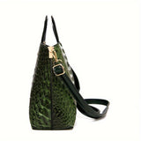 Sophisticated Croc-Embossed Faux Leather Bag Set: Elegant Tote, Chic Clutch Wallet & Secure Card Case with Zipper Closure