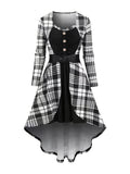 Plaid Print Splicing Dress, Vintage Long Sleeve Bodycon Dress, Women's Clothing