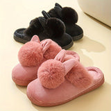 Warm Plush Rabbit Cartoon Slippers - Fabric Upper & Lining, PVC Sole, Hand Washable Cozy House Shoes