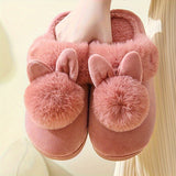 Warm Plush Rabbit Cartoon Slippers - Fabric Upper & Lining, PVC Sole, Hand Washable Cozy House Shoes