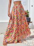 Floral Print High Waist Skirt, Casual Maxi Skirt For Spring & Fall & Summer, Women's Clothing