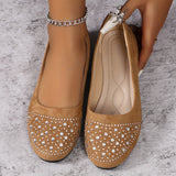 Dazzling Rhinestone Womens Flats - Shallow Mouth Slip-On, Lightweight & Soft Sole - Fashionable Ballets for Everyday Comfort