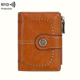 1 PC Retro Large Capacity PU Leather Solid Color RFID Blocking Anti-Theft Multi-Functional Zipper Wallet for Women - With Passport and Credit Card Holder, Fade Resistant, Stain Resistant, and Hollow Lining - Perfect for Daily Commute and Travel