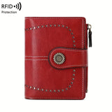 1 PC Retro Large Capacity PU Leather Solid Color RFID Blocking Anti-Theft Multi-Functional Zipper Wallet for Women - With Passport and Credit Card Holder, Fade Resistant, Stain Resistant, and Hollow Lining - Perfect for Daily Commute and Travel