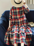 Plaid Print Loose Dress, Random Print Long Sleeve Casual Dress For Fall & Spring, Women's Clothing