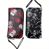 Fashion-Forward Retro Skull Womens Long Wallet - Stylish European Clutch with Secure Zippered Coin Purse - Spacious, Multipurpose Design for Fashion-Forward Ladies