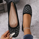 Dazzling Rhinestone Womens Flats - Shallow Mouth Slip-On, Lightweight & Soft Sole - Fashionable Ballets for Everyday Comfort