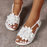 Women's Flower Decor Flat Sandals, Casual Open Toe Summer Shoes, Lightweight Braided Sandals