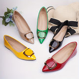 Chic Women's Flats with Buckle Accents - Comfortable Slip-On Pointed Toe - Versatile for Work & Casual Wear