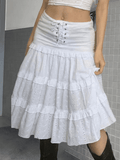 Hoombox - Low Waist Lace Up Cutout Midi Skirt