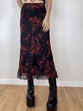 Hoombox - Mesh Paneled Floral Midi Skirt