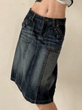 Hoombox - Paneled Cargo Denim Midi Skirt