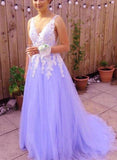 Hoombox Beautiful Light Purple Tulle Dress, White Lace and Lavender Prom Dress