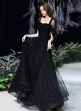 Hoombox Black Off Shoulder Long Party Dress Prom Dress, Unique Black Evening Party Dresses